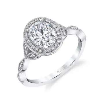 White Gold Oval-Cut Vintage Inspired Halo Engagement Ring - Georgienne