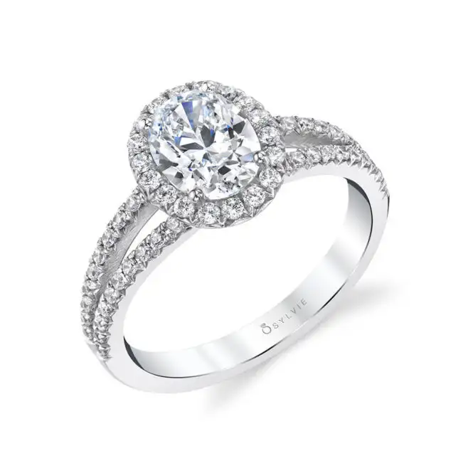 White Gold Oval Cut Split Shank Engagement Ring