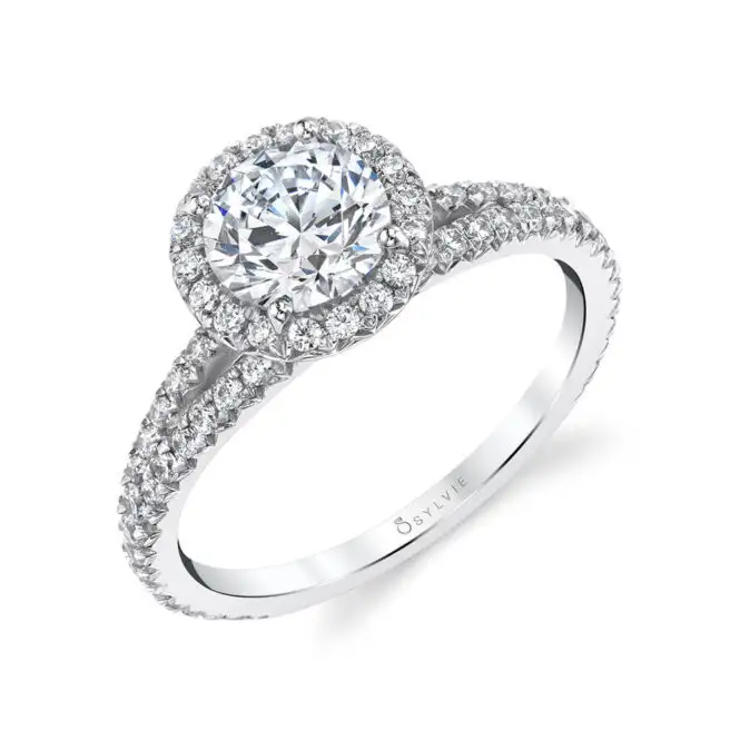 White Gold Halo Engagement Ring Profile View