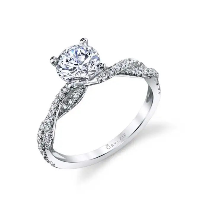 White Gold Marquise Cut Spiral Engagement Ring Profile View