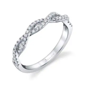 White Gold Round Cut Spiral Wedding Band - Maeve