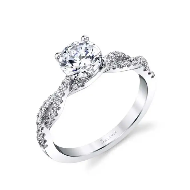 White Gold Round Cut Spiral Engagement Ring Profile View