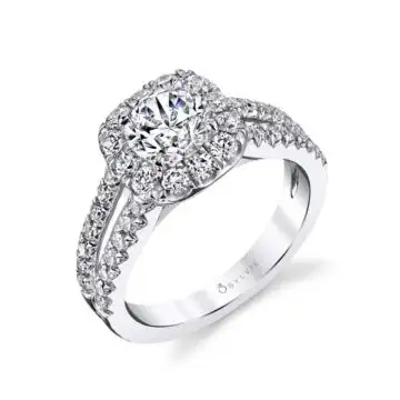 Round Cut  Cushion Halo Split Shank Engagement Ring - Sarah