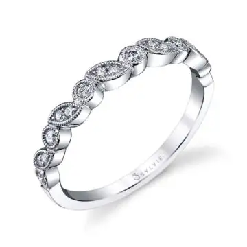 White Gold Vintage Inspired Diamond Stackable Wedding Band - Abigaëlle