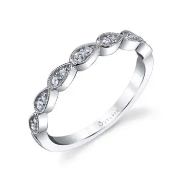 White Gold Vintage Inspired Diamond Stackable Wedding Band - Gabrielle