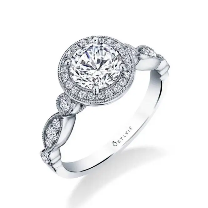 White Gold Round Cut Vintage Stackable Engagement Ring