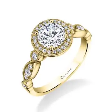 White Gold Round Cut Vintage Stackable Engagement Ring - Taylor