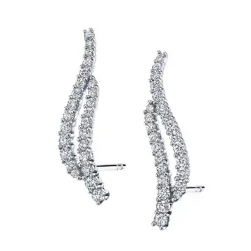 White Gold Two-Row Curved Diamond Ear Climbers