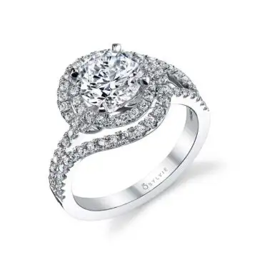 Round Cut Unique Double Halo Engagement Ring - Grace