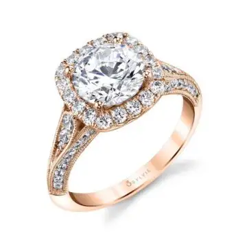 White Gold Round Cut Unique Halo Engagement Ring - Naomi