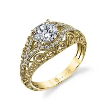 White Gold Round Cut Modern Vintage Engagement Ring - Alyssandra