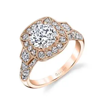 White Gold Round Cut Modern Vintage Engagement Ring - Mirabelle