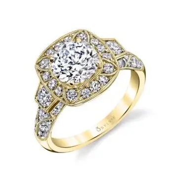 White Gold Round Cut Modern Vintage Engagement Ring - Mirabelle