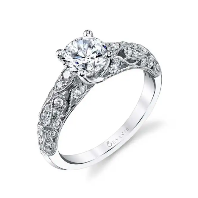 White Gold Round Cut Modern Vintage Engagement Ring