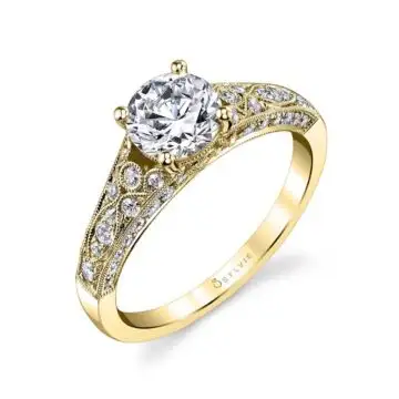 White Gold Round Cut Modern Vintage Engagement Ring - Destine