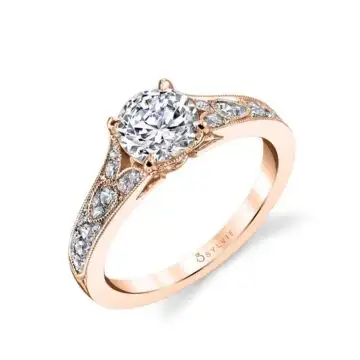 White Gold Round Cut Vintage Inspired Engagement Ring - Chereen