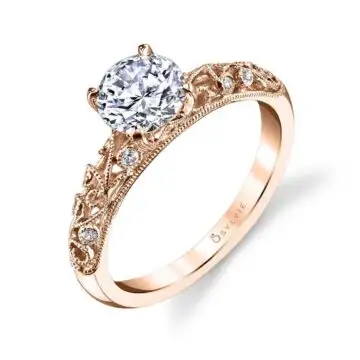 White Gold Round Cut Vintage Engagement Ring - Elaina