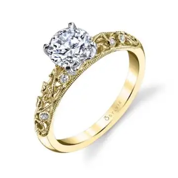 White Gold Round Cut Vintage Engagement Ring - Elaina