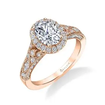 White Gold Oval Cut Modern Vintage Halo Engagement Ring - Cheri