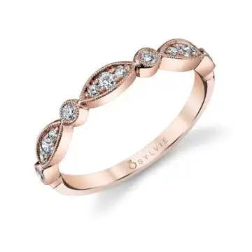 White Gold Vintage Inspired Stackable Wedding Band - Talia