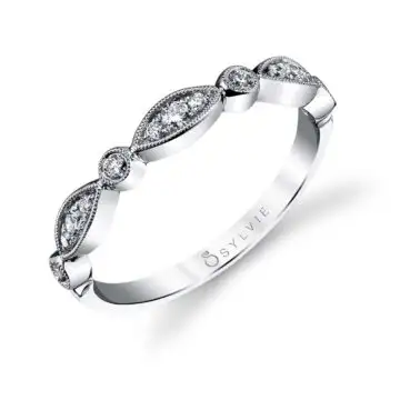 White Gold Vintage Inspired Stackable Wedding Band - Talia