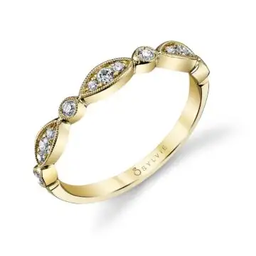 White Gold Vintage Inspired Stackable Wedding Band - Talia