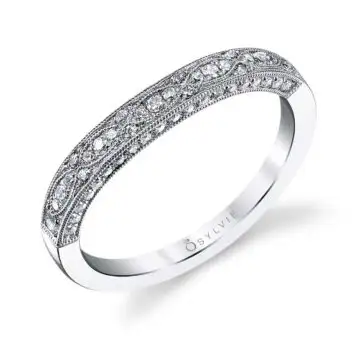 White Gold Modern Vintage Wedding Band - Barbara