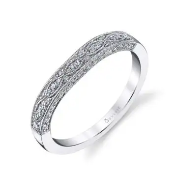 White Gold Modern Vintage Wedding Band - Destine