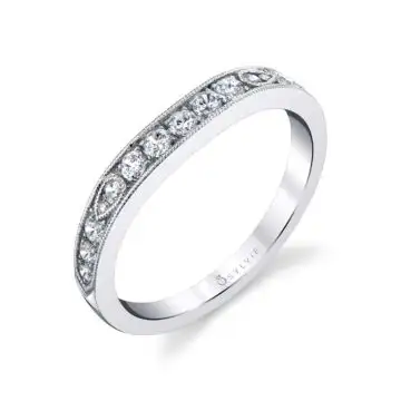 White Gold Milgrain Diamond Wedding Ring - Chereen