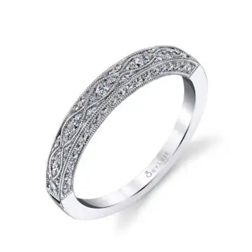 White Gold Modern Vintage Wedding Ring - Cheri