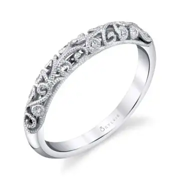 White Gold Modern Vintage Wedding Ring - Elaina