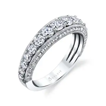 White Gold Round Cut Vintage Wedding Band - Josephine