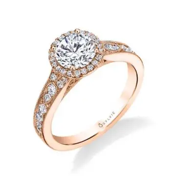 White Gold Round Cut Vintage Halo Engagement Ring - Quinn