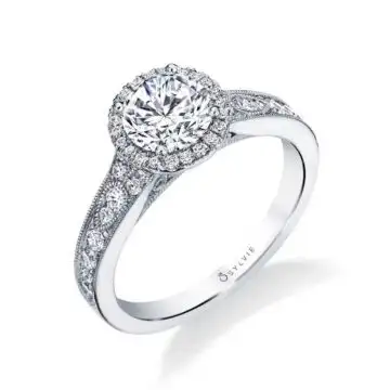 White Gold Round Cut Vintage Halo Engagement Ring - Quinn