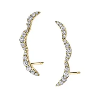 White Gold Wave-Shaped Diamond Ear Climbers