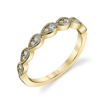 White Gold Vintage Inspired Diamond Stackable Wedding Band - Gabrielle