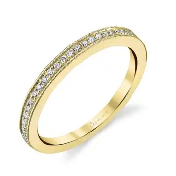 White Gold Yellow Gold Wedding Band with Milgrain Accents