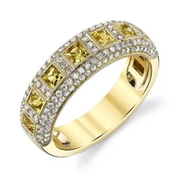 White Gold Princess Cut Yellow Sapphire Diamond Band