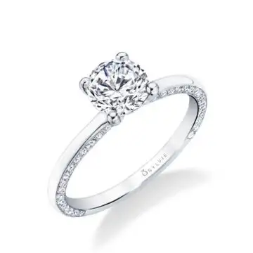 White Gold Round Cut Modern Solitaire Engagement Ring - Messaline