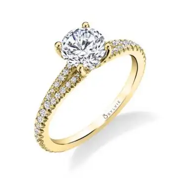 White Gold Round Cut Classic Split Shank Engagement Ring - Romane