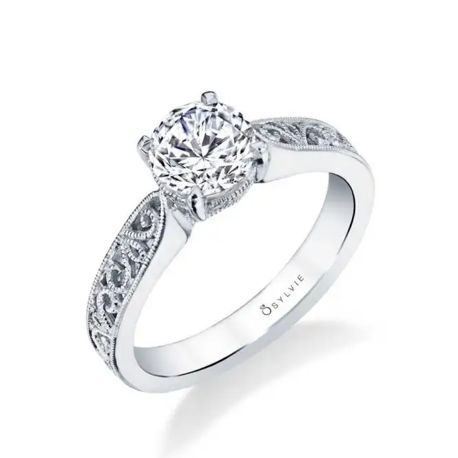 White Gold Round Cut Unique Solitaire Engagement Ring