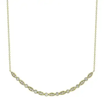 White Gold Vintage Inspired Diamond Curved Bar Necklace