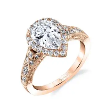 White Gold Pear Shaped Vintage Halo Engagement Ring - Seraphina