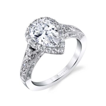 White Gold Pear Shaped Vintage Halo Engagement Ring