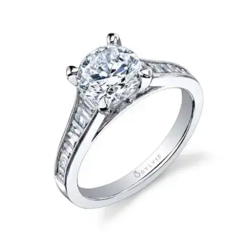 White Gold Modern Baguette Engagement Ring - Colletta