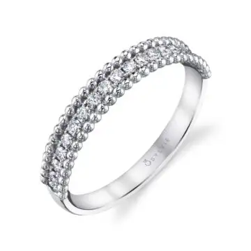 White Gold Beaded Stackable Band - SM - Brettany