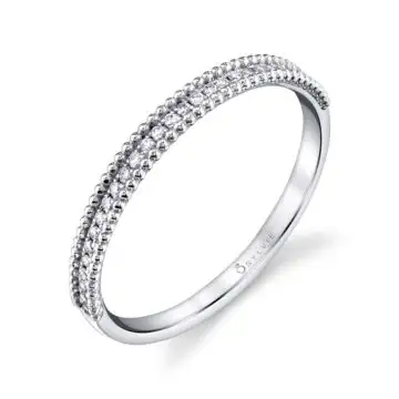 White Gold Beaded Stackable Band - XS - Brettany