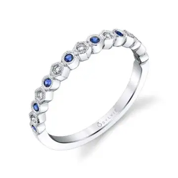 White Gold Blue Sapphire Gemstone Wedding Band - Justine