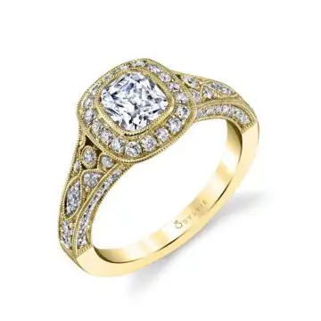 White Gold Cushion Cut Modern Vintage Bezel Engagement Ring - Karoline