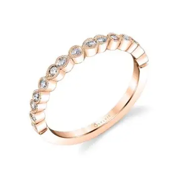 White Gold Delicate Rose Gold Stackable Diamond Band - Selma